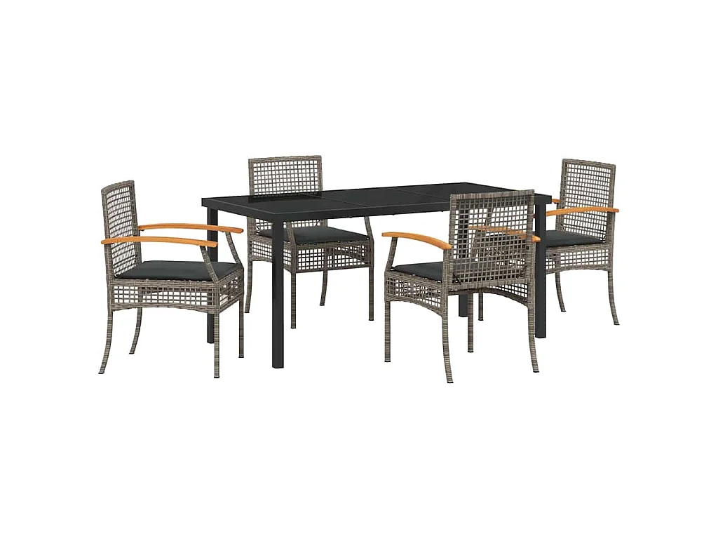 Ensemble de salle à manger de jardin 5 pièces avec coussins en rotin synthétique gris