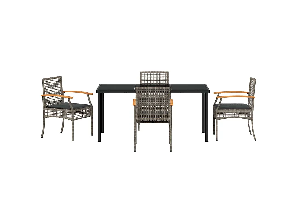 Ensemble de salle à manger de jardin 5 pièces avec coussins en rotin synthétique gris