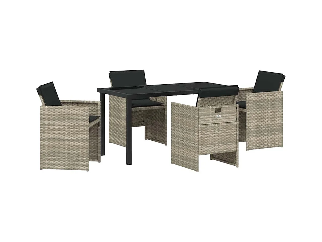 Set da pranzo da giardino 5 pezzi con cuscini in polyrattan grigio chiaro