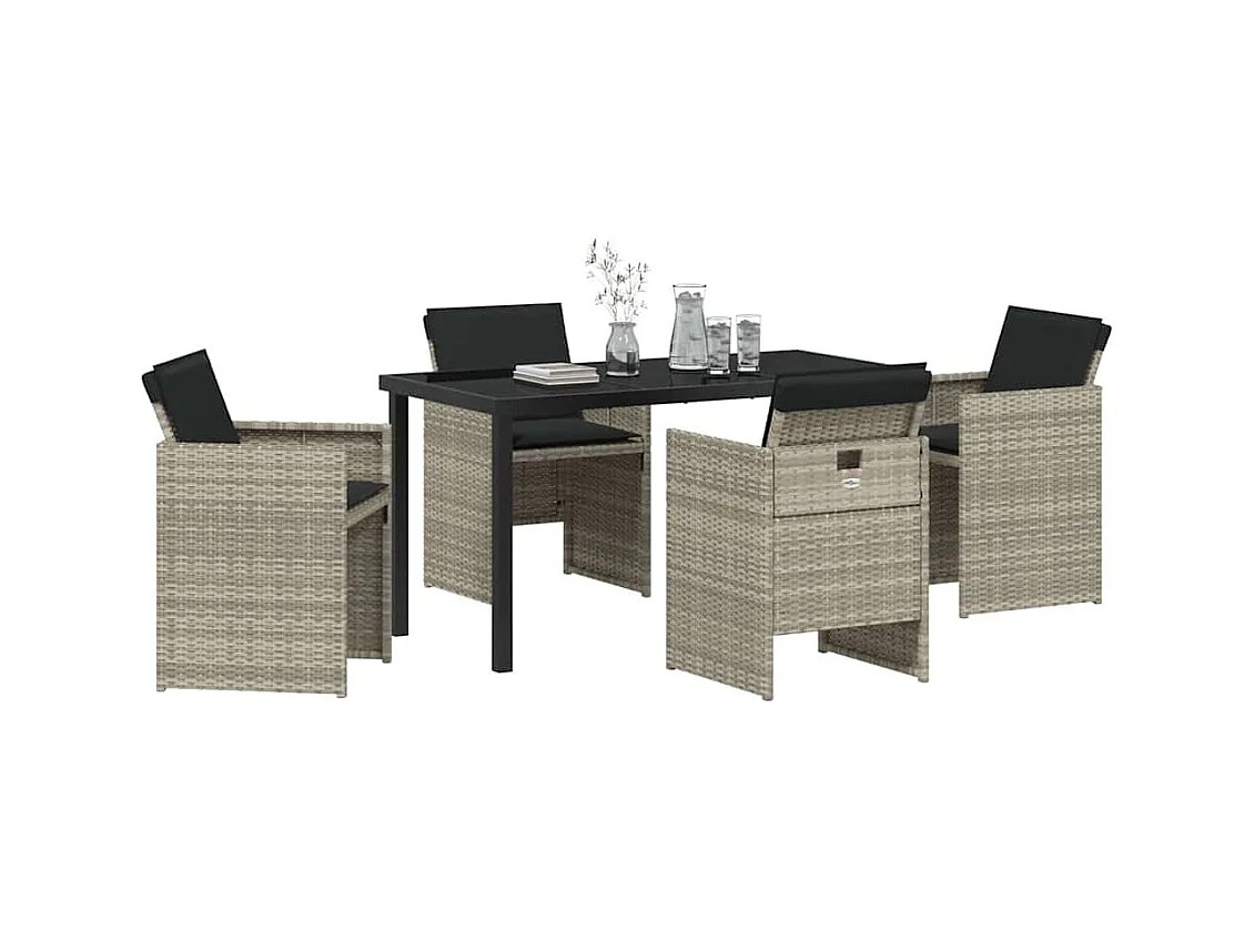 Set da pranzo da giardino 5 pezzi con cuscini in polyrattan grigio chiaro