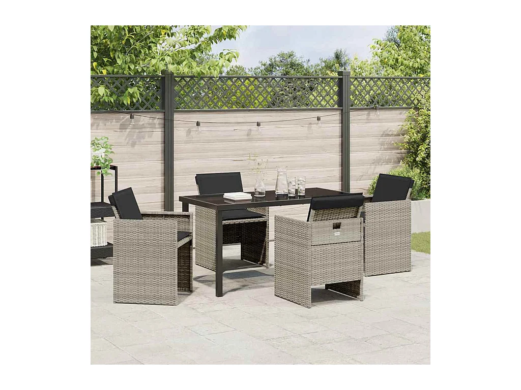 Set da pranzo da giardino 5 pezzi con cuscini in polyrattan grigio chiaro