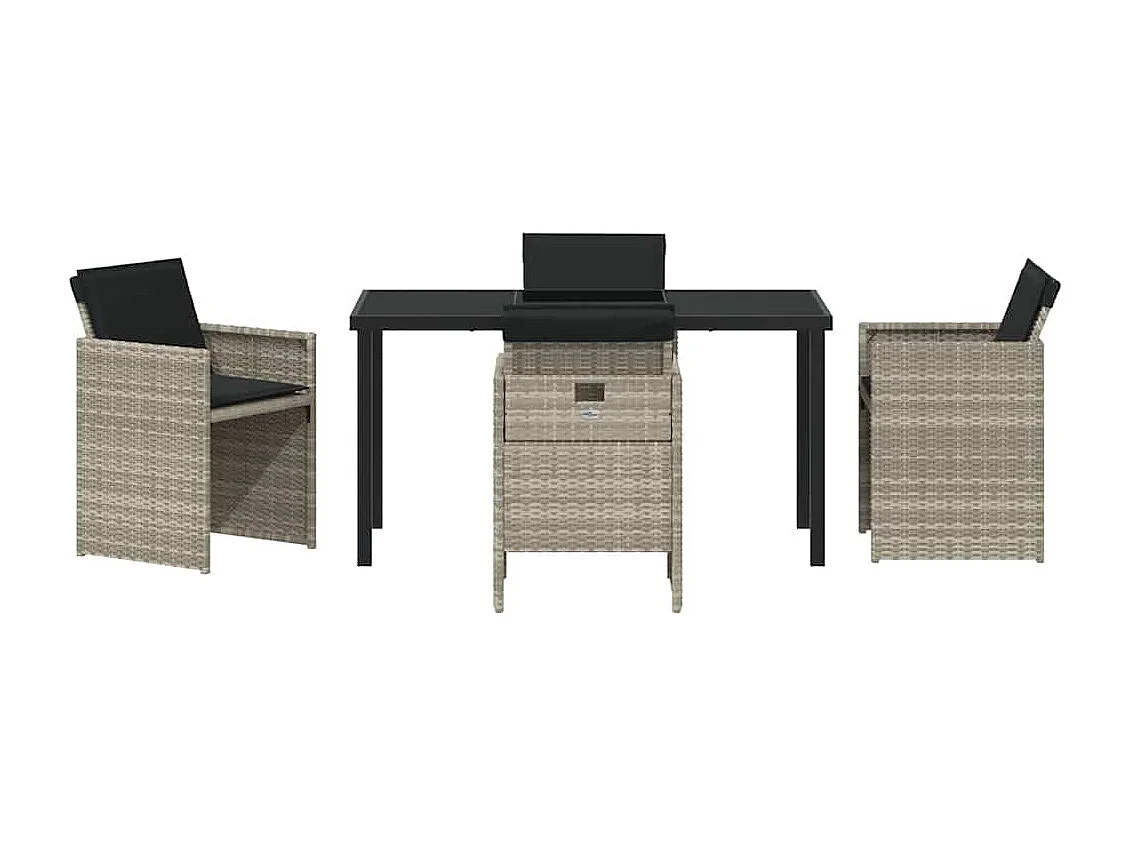 Set da pranzo da giardino 5 pezzi con cuscini in polyrattan grigio chiaro