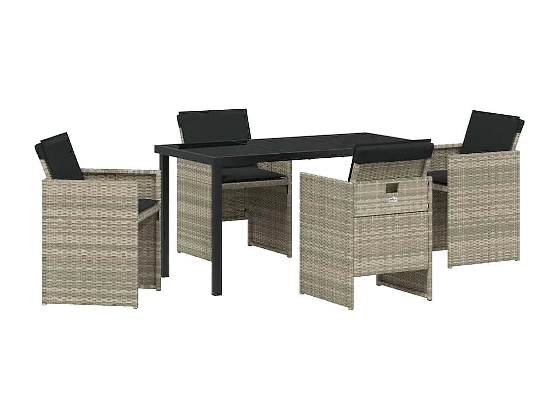 Ensemble de salle à manger de jardin 5 pièces avec coussins en rotin poly gris clair