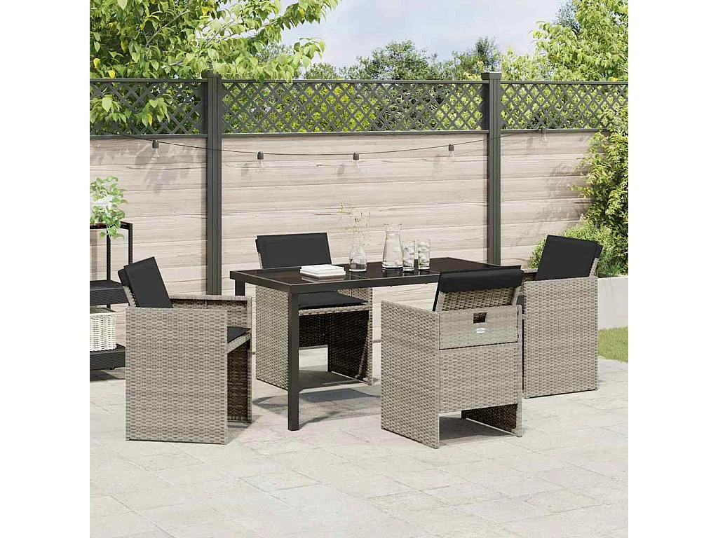 Ensemble de salle à manger de jardin 5 pièces avec coussins en rotin poly gris clair