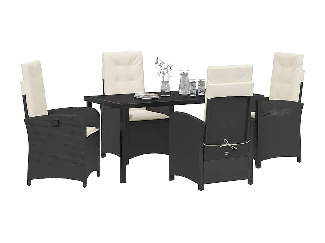 Set da pranzo da giardino 5 pezzi con cuscini in rattan nero