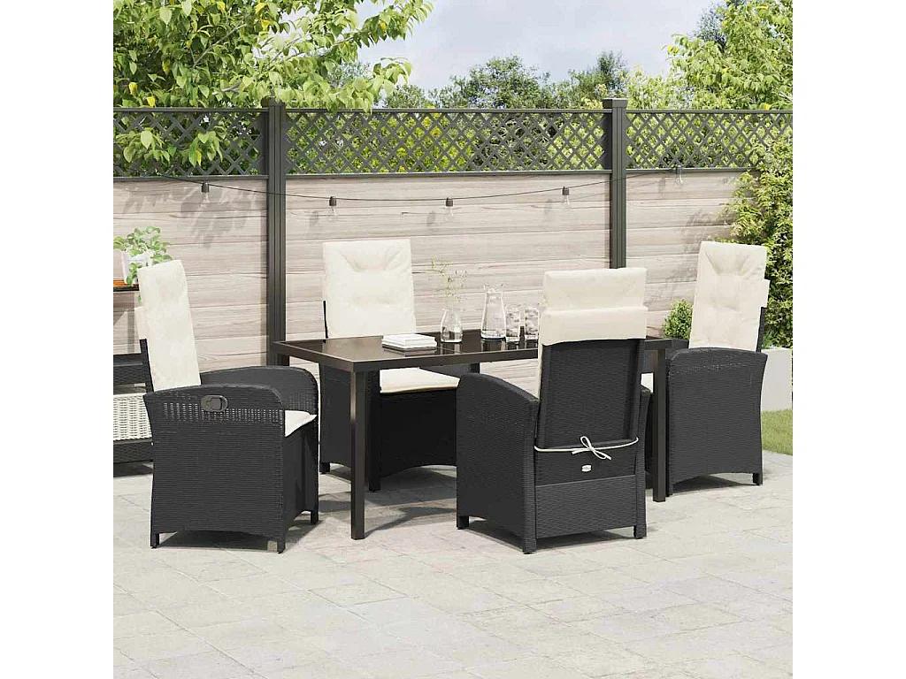 Set da pranzo da giardino 5 pezzi con cuscini in rattan nero
