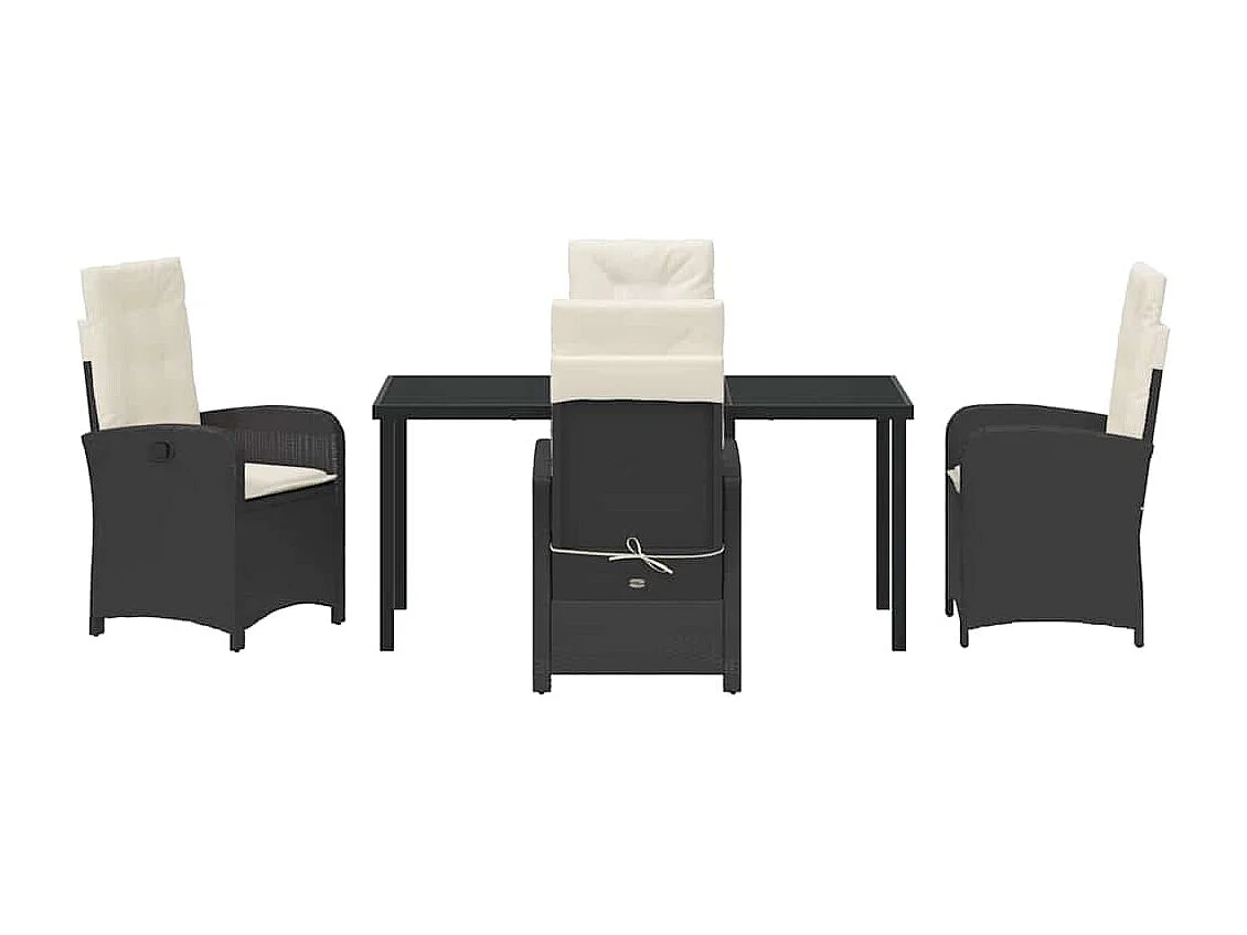 Set da pranzo da giardino 5 pezzi con cuscini in rattan nero