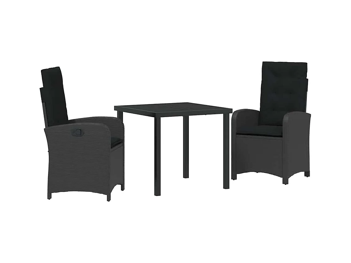 Set da pranzo da giardino 3 pezzi con cuscini in rattan sintetico nero
