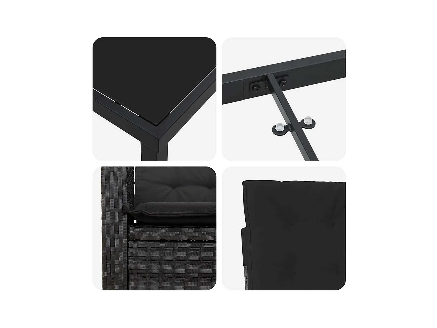 Set da pranzo da giardino 3 pezzi con cuscini in rattan sintetico nero