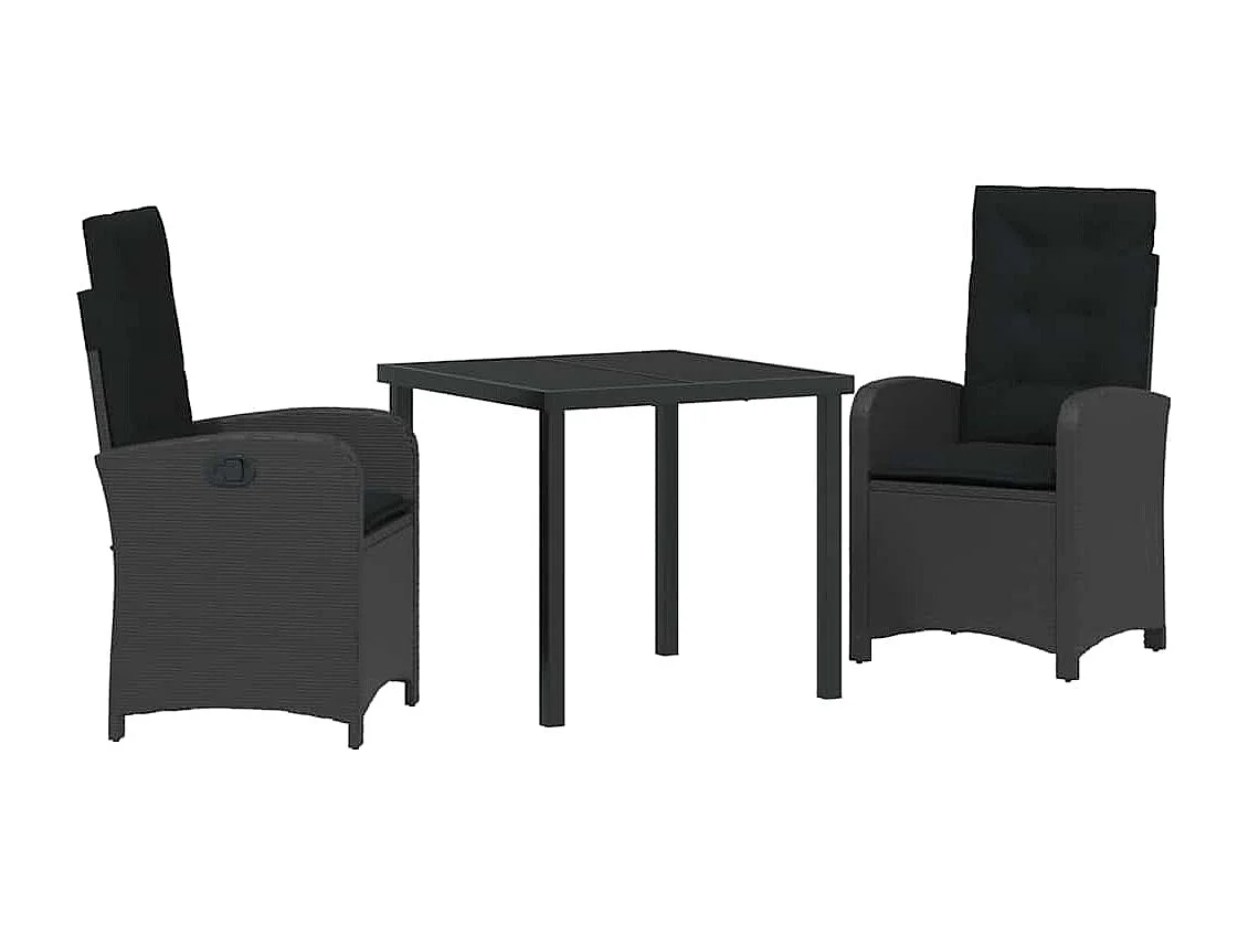 Set da pranzo da giardino 3 pezzi con cuscini in rattan sintetico nero