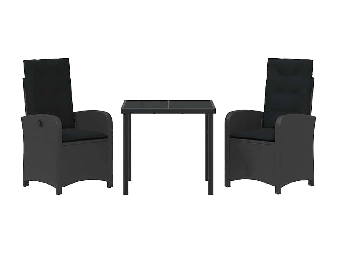 Set da pranzo da giardino 3 pezzi con cuscini in rattan sintetico nero