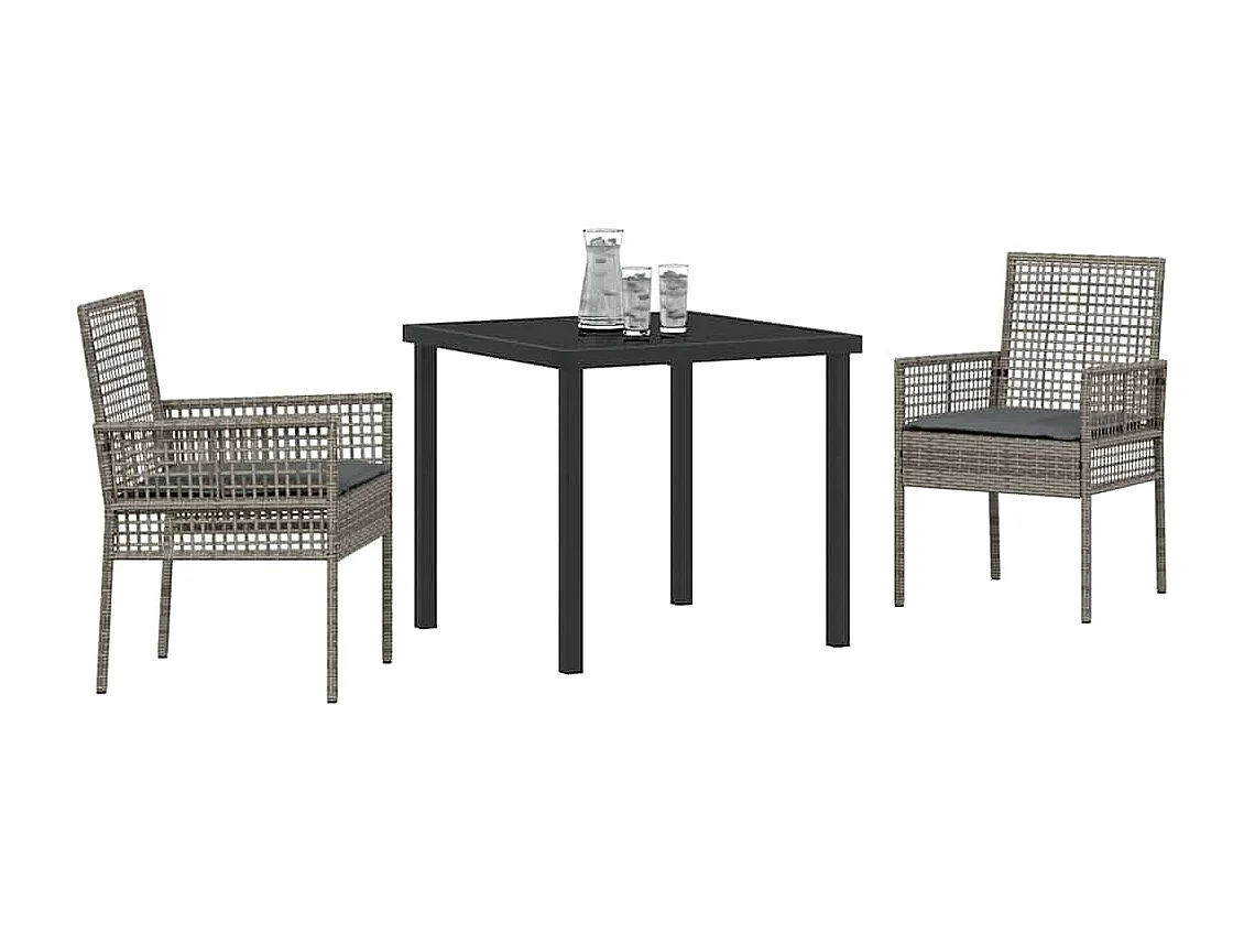 Ensemble de Salle à Manger de Jardin 3 Pièces avec Coussins Gris Poly Rattan
