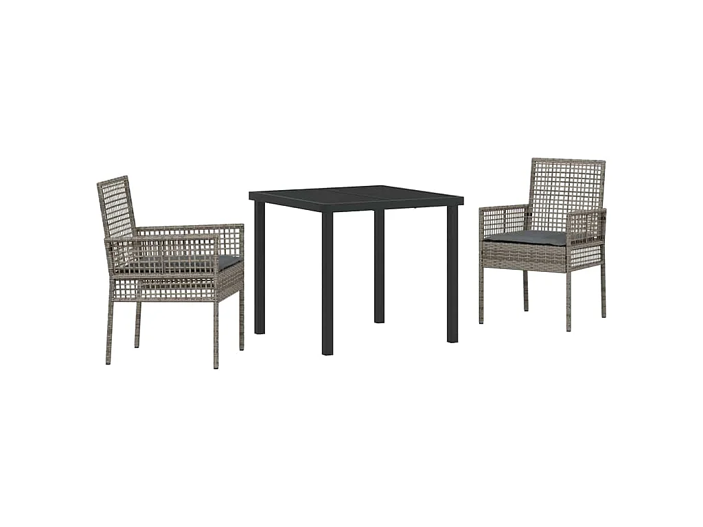 Juego de comedor de jardín de 3 piezas con cojines de ratán sintético gris