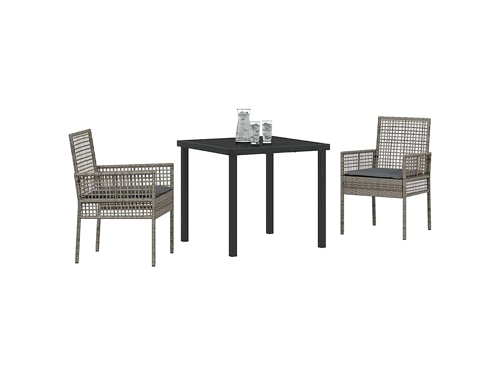 Juego de comedor de jardín de 3 piezas con cojines de ratán sintético gris