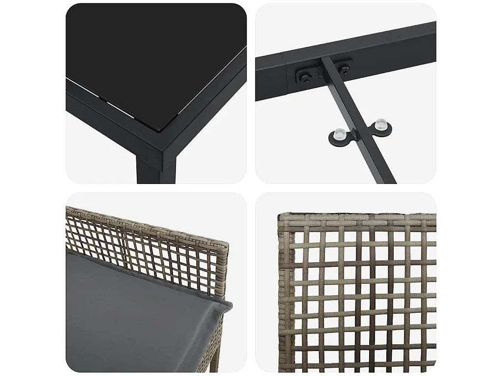 Juego de comedor de jardín de 3 piezas con cojines de ratán sintético gris