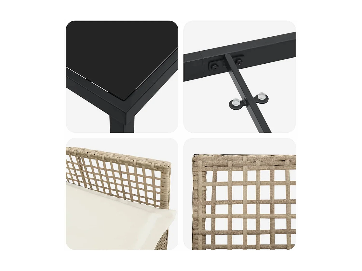 Ensemble de salle à manger de jardin 3 pièces avec coussins en rotin poly beige