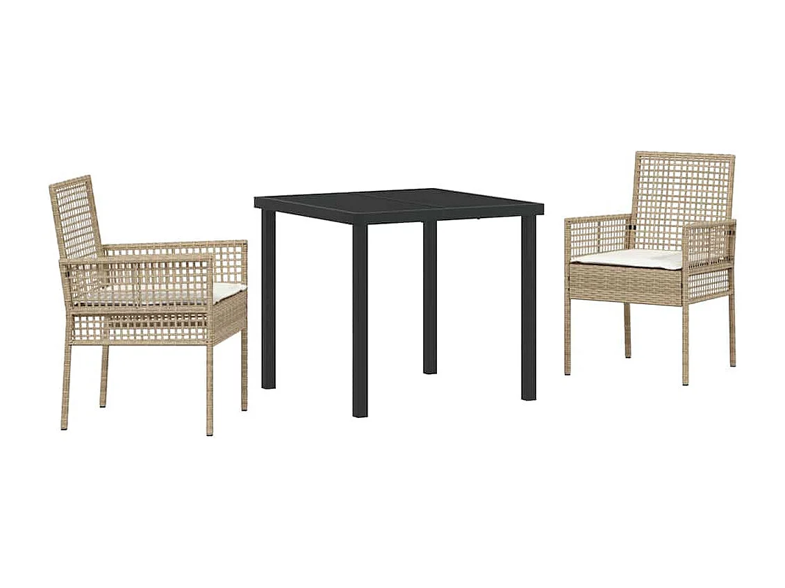 3-delige tuinset met beige polyrotan kussens
