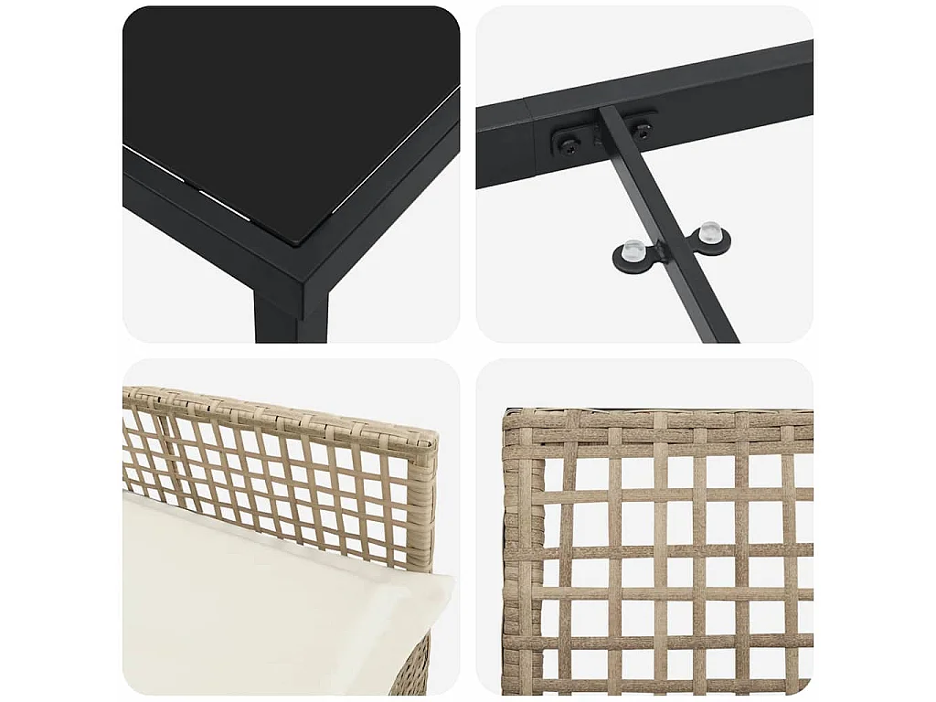 Ensemble de salle à manger de jardin 3 pièces avec coussins en rotin poly beige