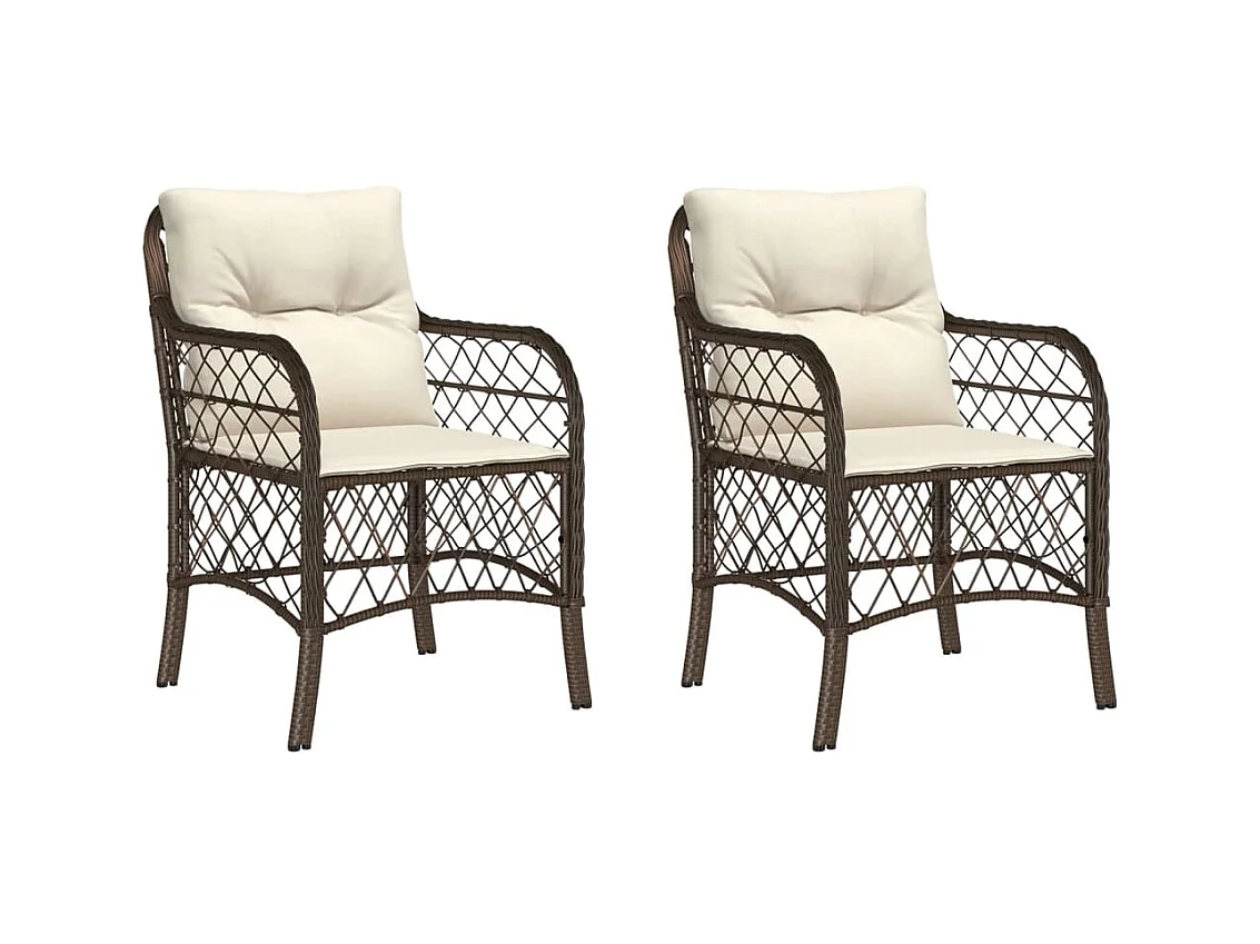 Tuinstoelen met kussens, set van 2, bruin, gevlochten hars