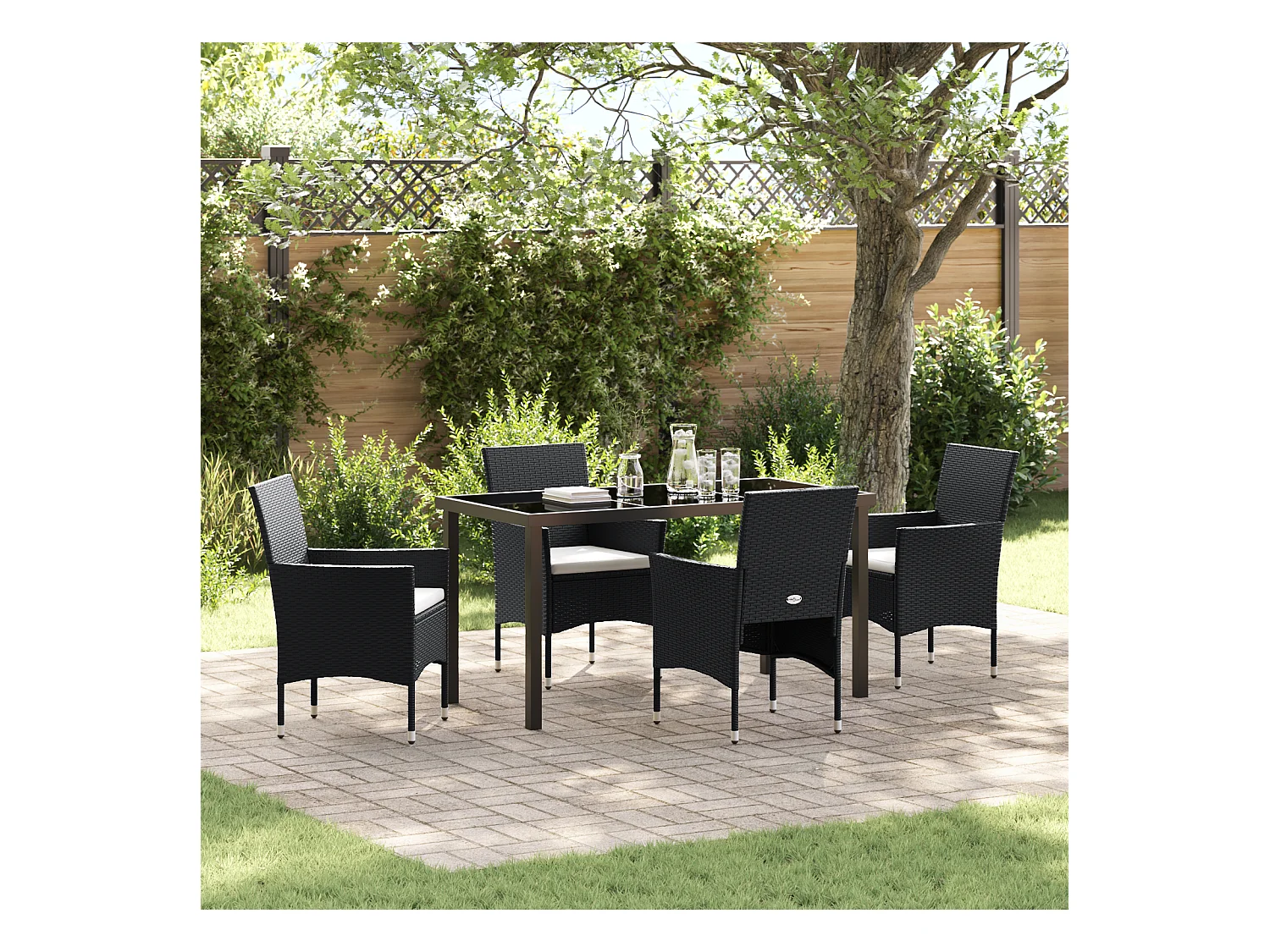 Juego de comedor de jardín de 5 piezas de ratán sintético negro