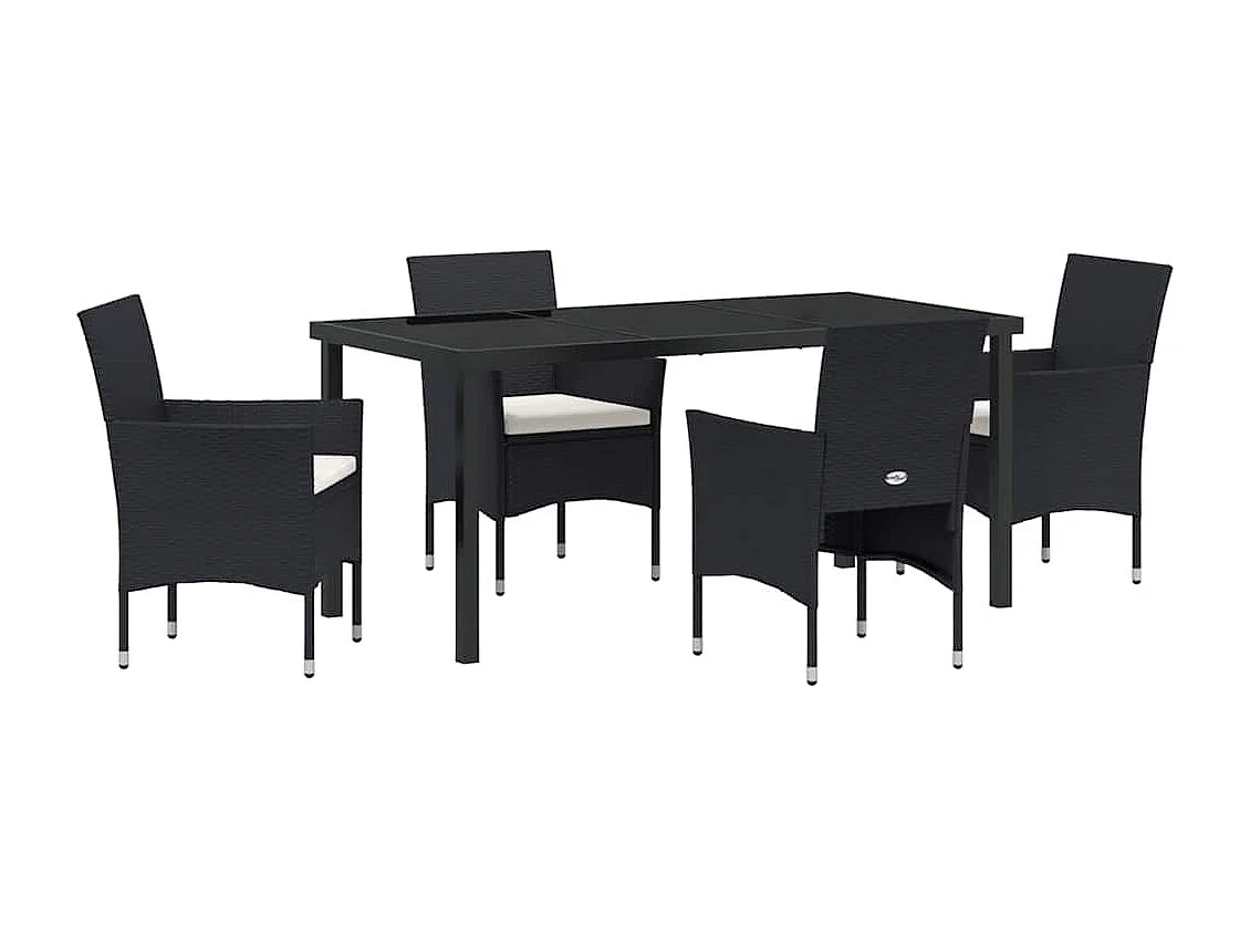 5-teiliges Garten-Essset schwarzes Polyrattan