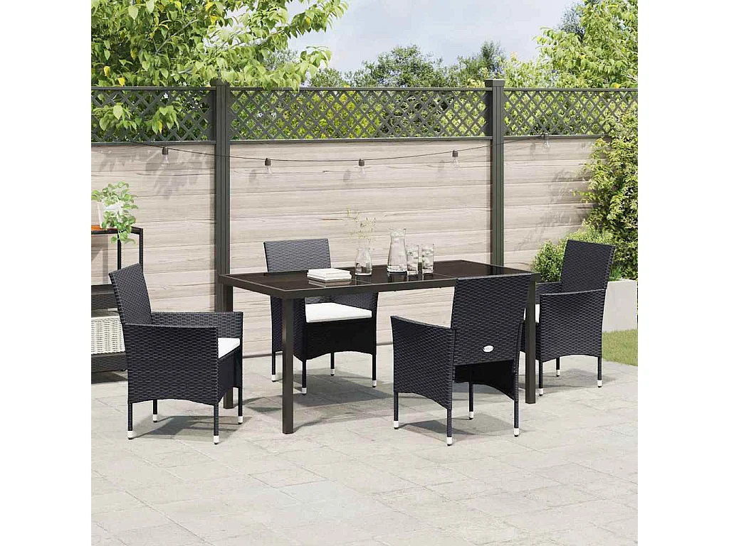 5-teiliges Garten-Essset schwarzes Polyrattan