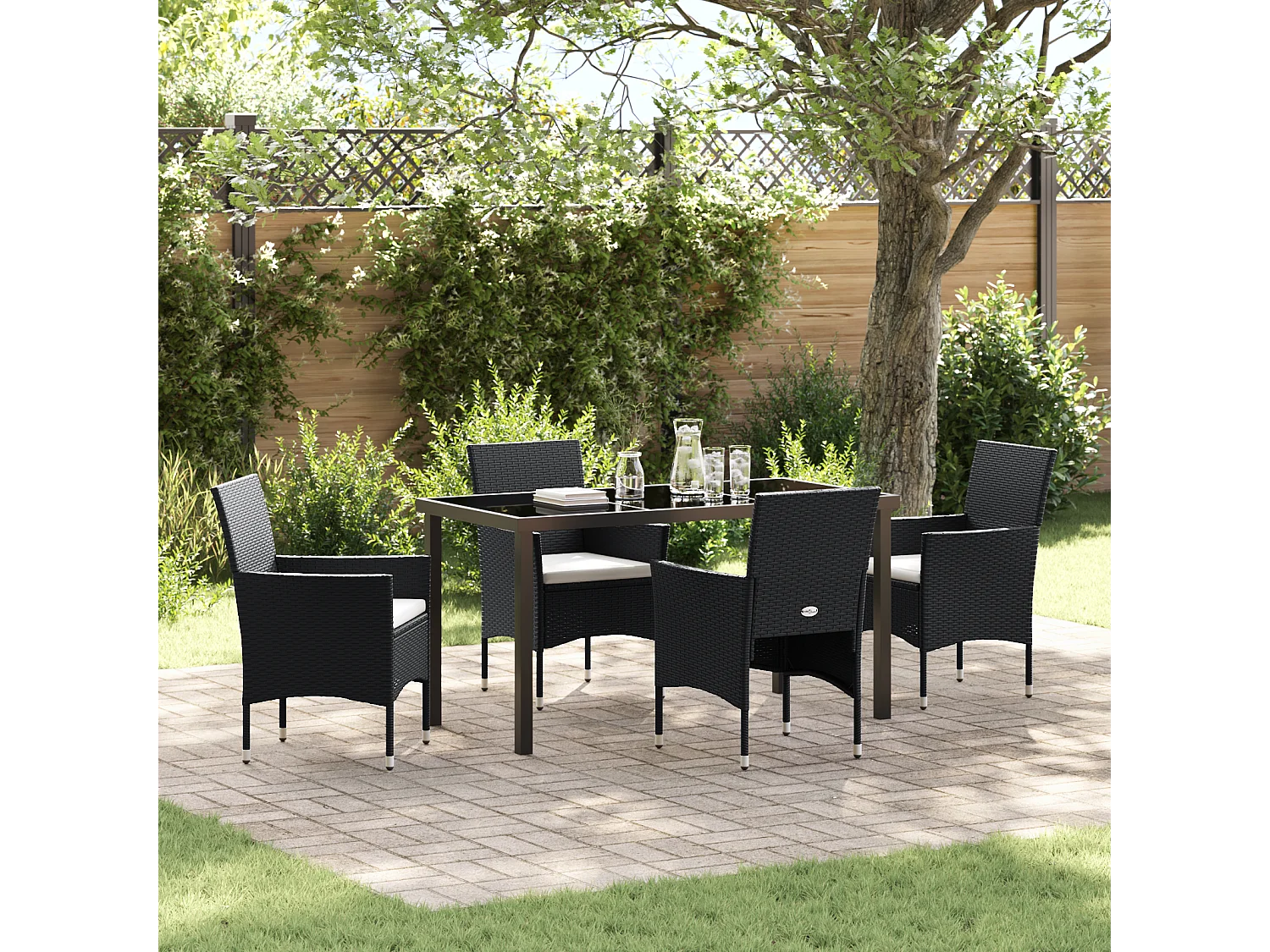 5-teiliges Garten-Essset schwarzes Polyrattan