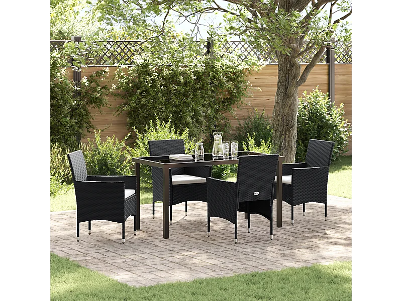 Set da pranzo da giardino 5 pezzi in polyrattan nero