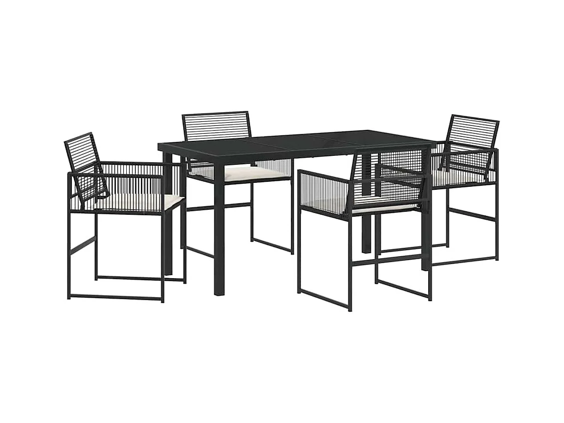 Set da pranzo da giardino da 5 pezzi con cuscini in polyrattan nero