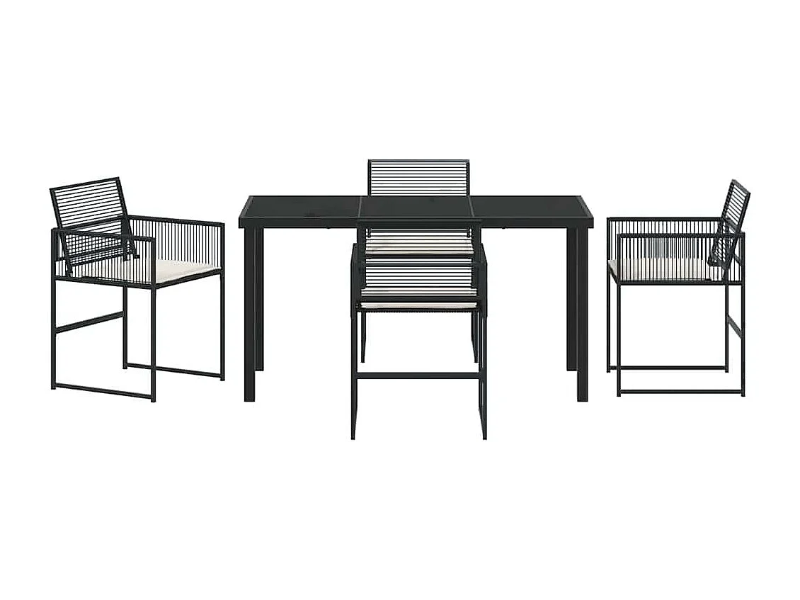 Set da pranzo da giardino da 5 pezzi con cuscini in polyrattan nero