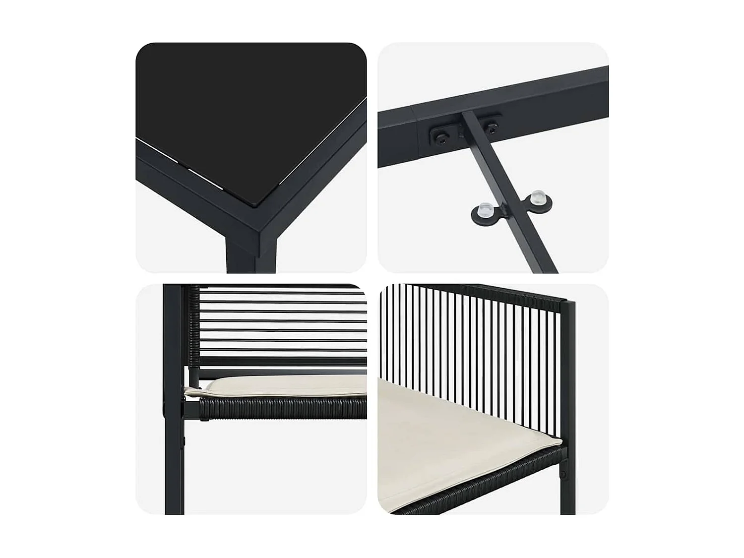 Set da pranzo da giardino da 5 pezzi con cuscini in polyrattan nero