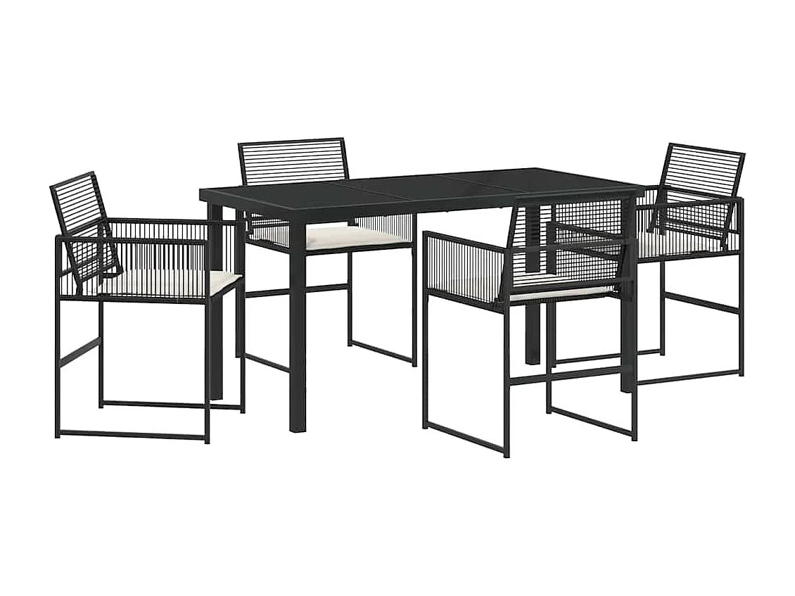 5-teiliges Garten-Essset mit schwarzen Polyrattan-Kissen