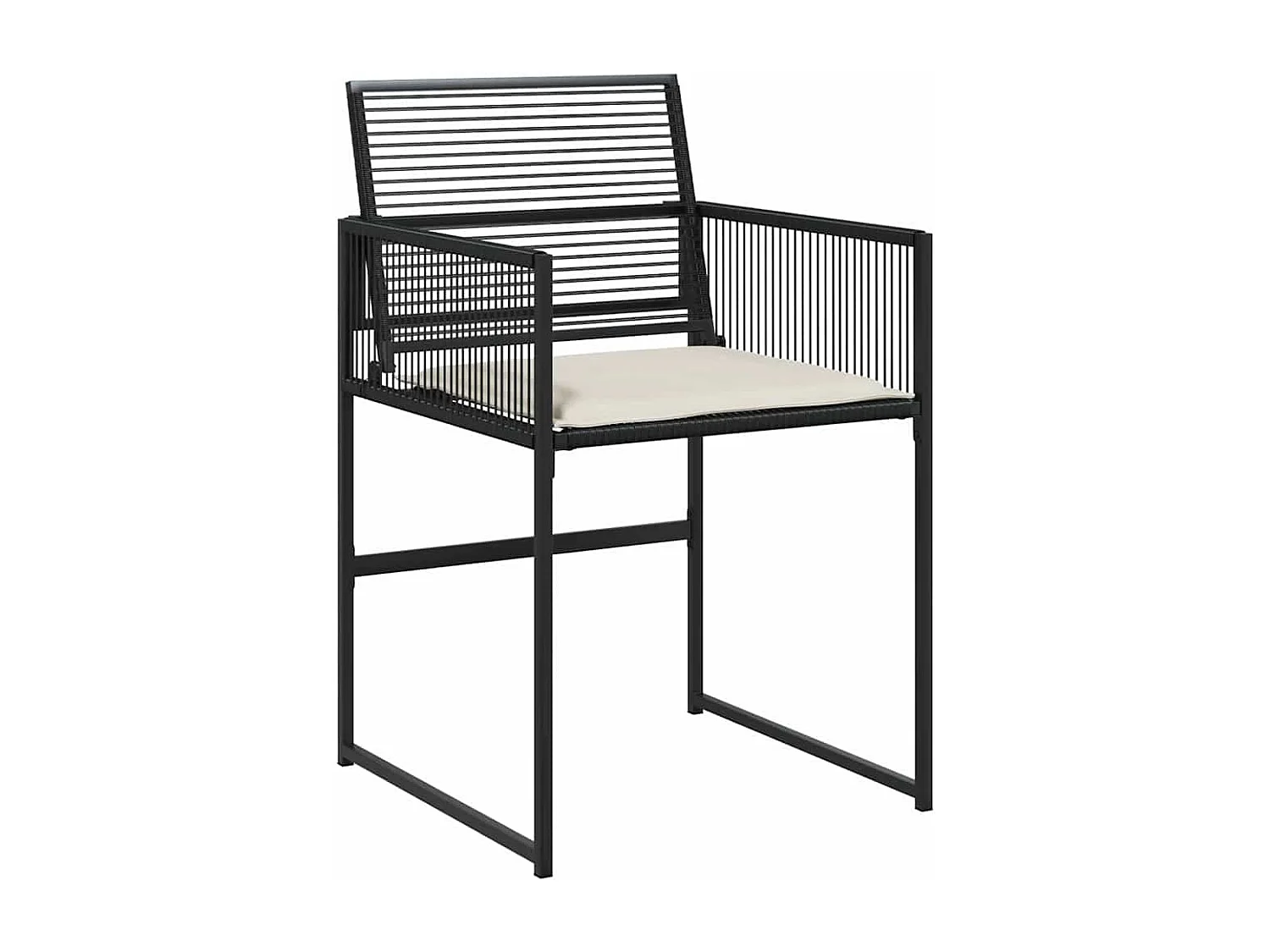 5-teiliges Garten-Essset mit schwarzen Polyrattan-Kissen