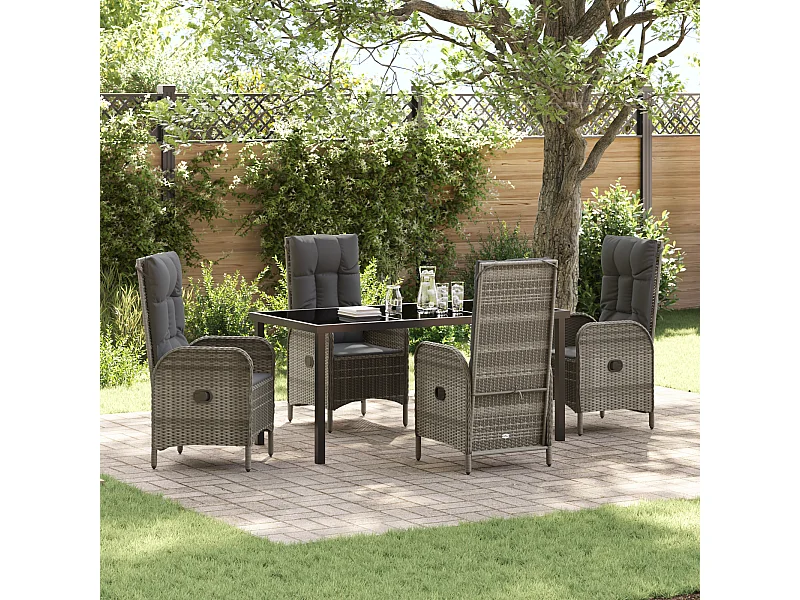 Set da pranzo da giardino 5 pezzi in polyrattan grigio