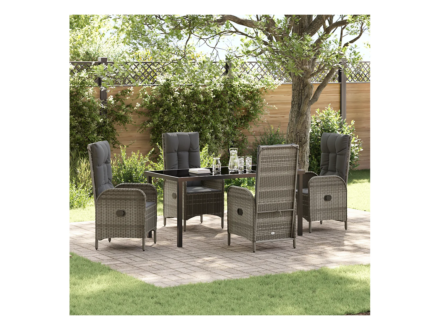 Set da pranzo da giardino 5 pezzi in polyrattan grigio