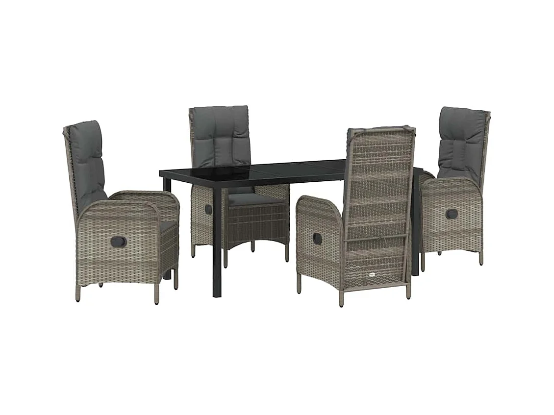 Set da pranzo da giardino 5 pezzi in polyrattan grigio