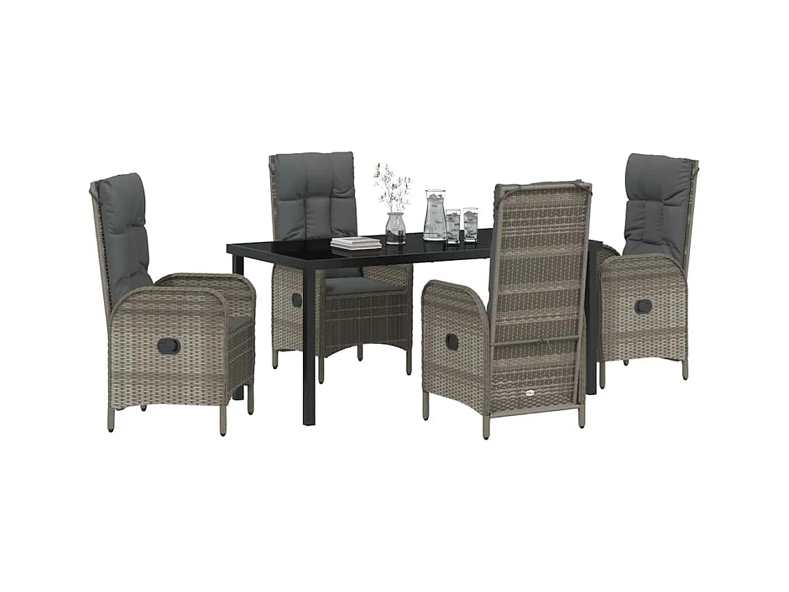 Set da pranzo da giardino 5 pezzi in polyrattan grigio