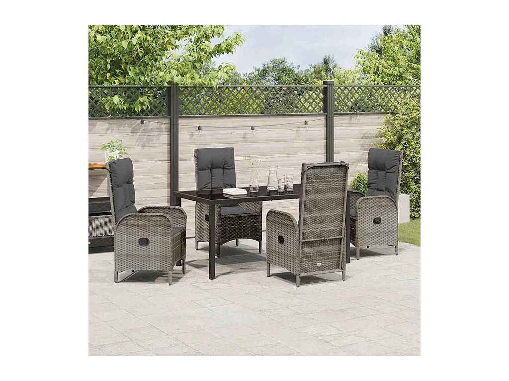 Set da pranzo da giardino 5 pezzi in polyrattan grigio