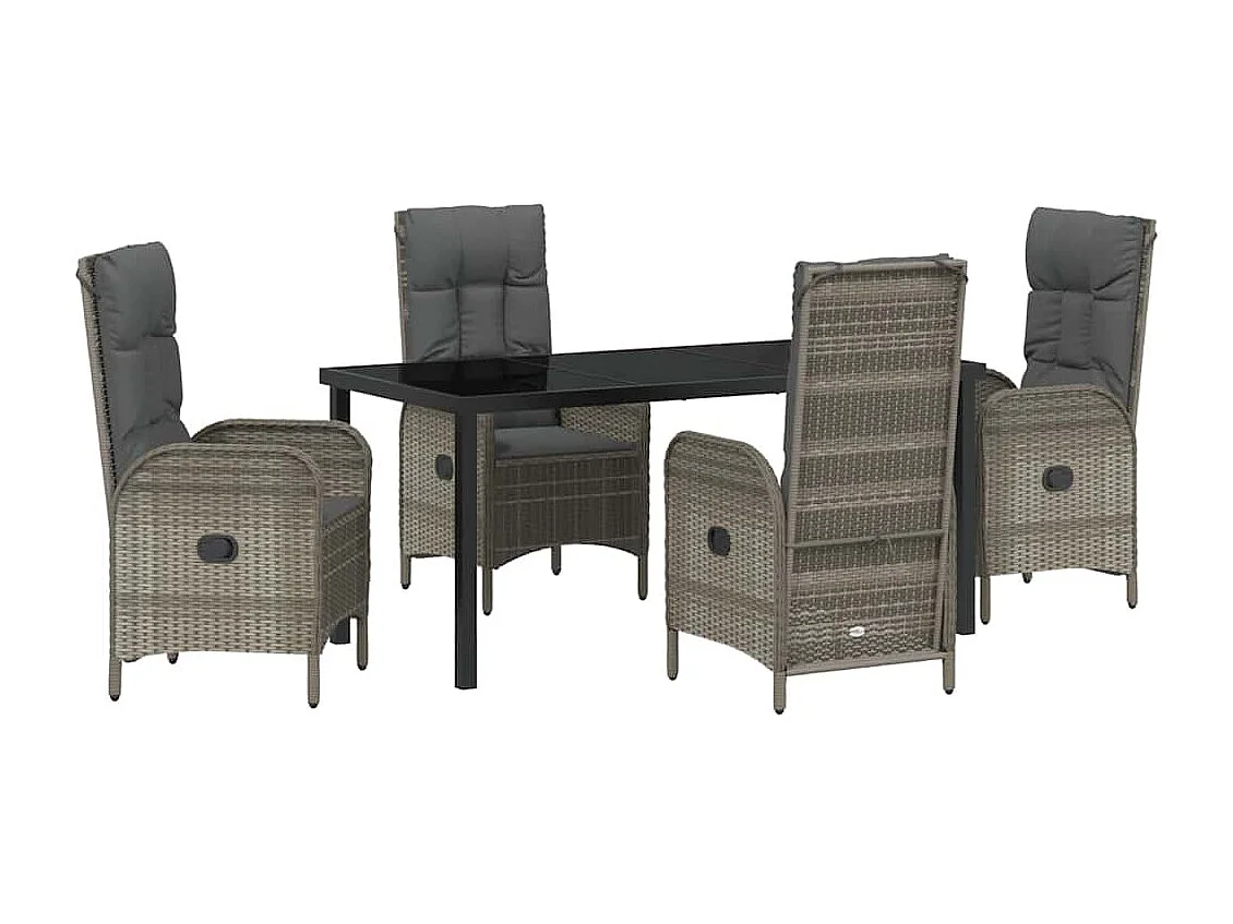 Set de salle à manger de jardin 5 pièces Gris Rotin Poly