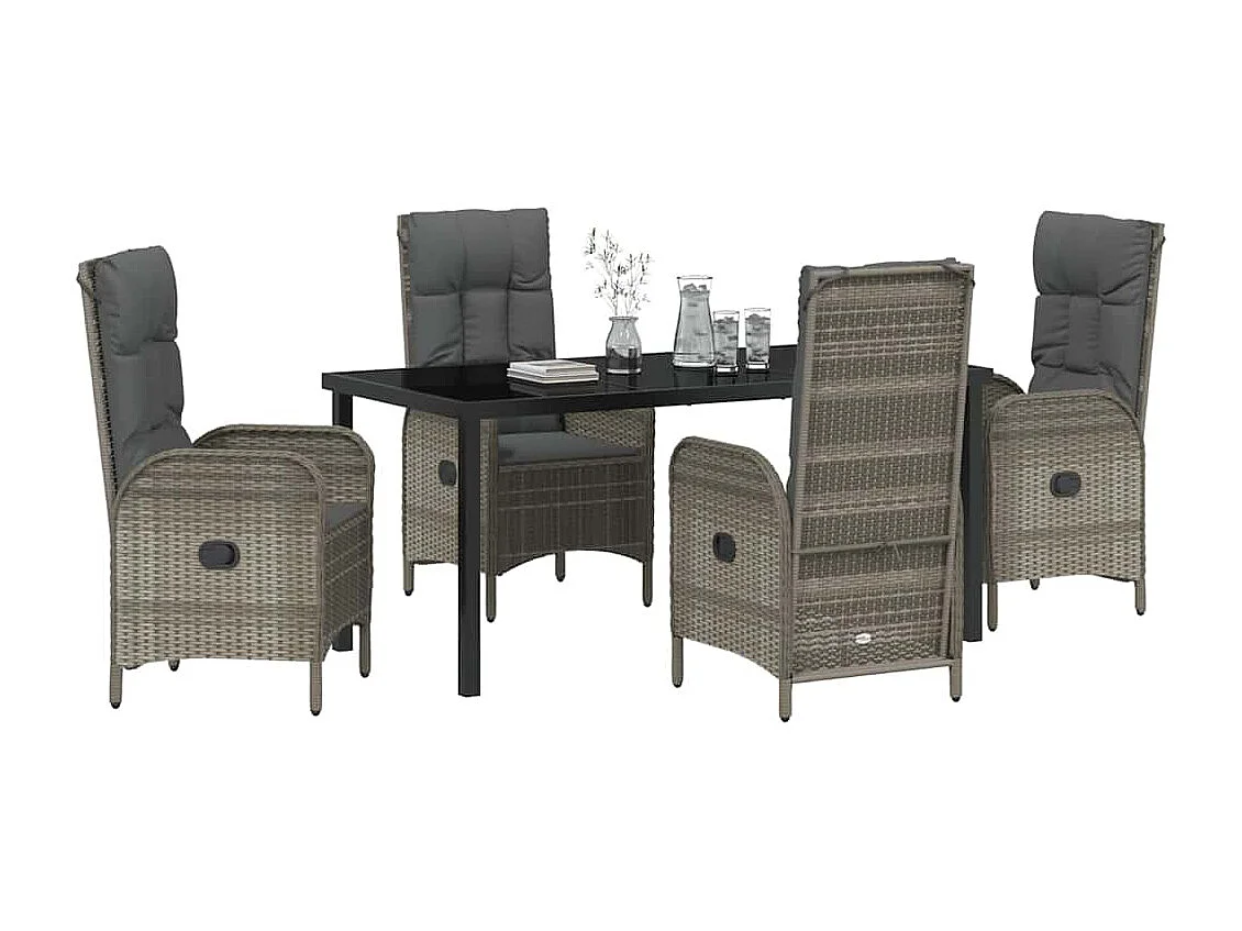 Set de salle à manger de jardin 5 pièces Gris Rotin Poly