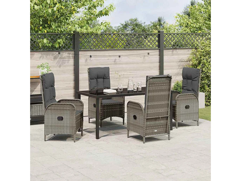 Set de salle à manger de jardin 5 pièces Gris Rotin Poly