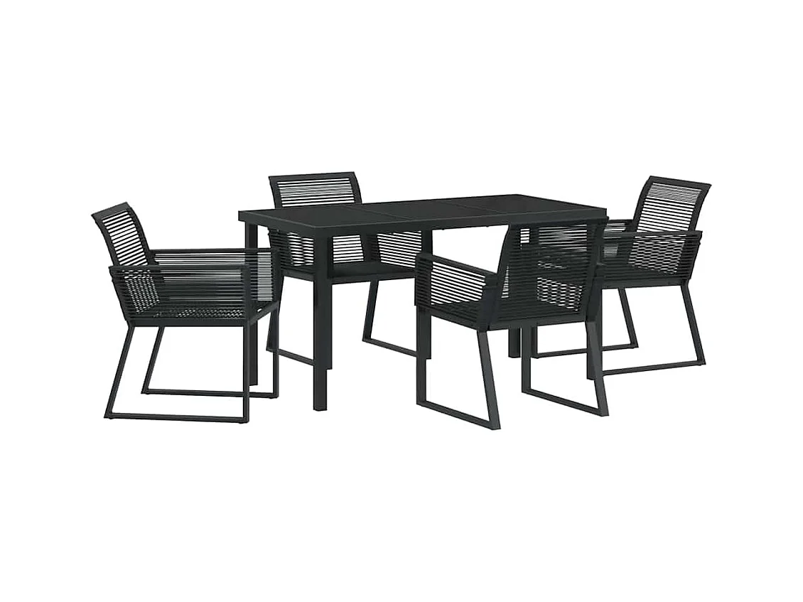 Set da pranzo da giardino in rattan nero da 5 pezzi