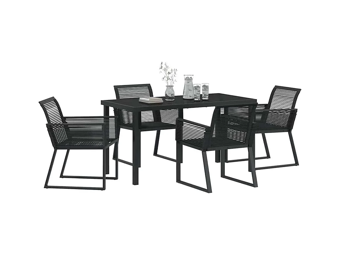 Set da pranzo da giardino in rattan nero da 5 pezzi