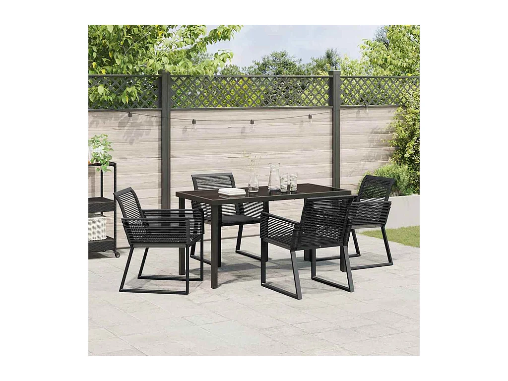 Set da pranzo da giardino in rattan nero da 5 pezzi