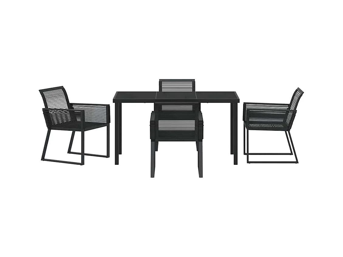 Set da pranzo da giardino in rattan nero da 5 pezzi