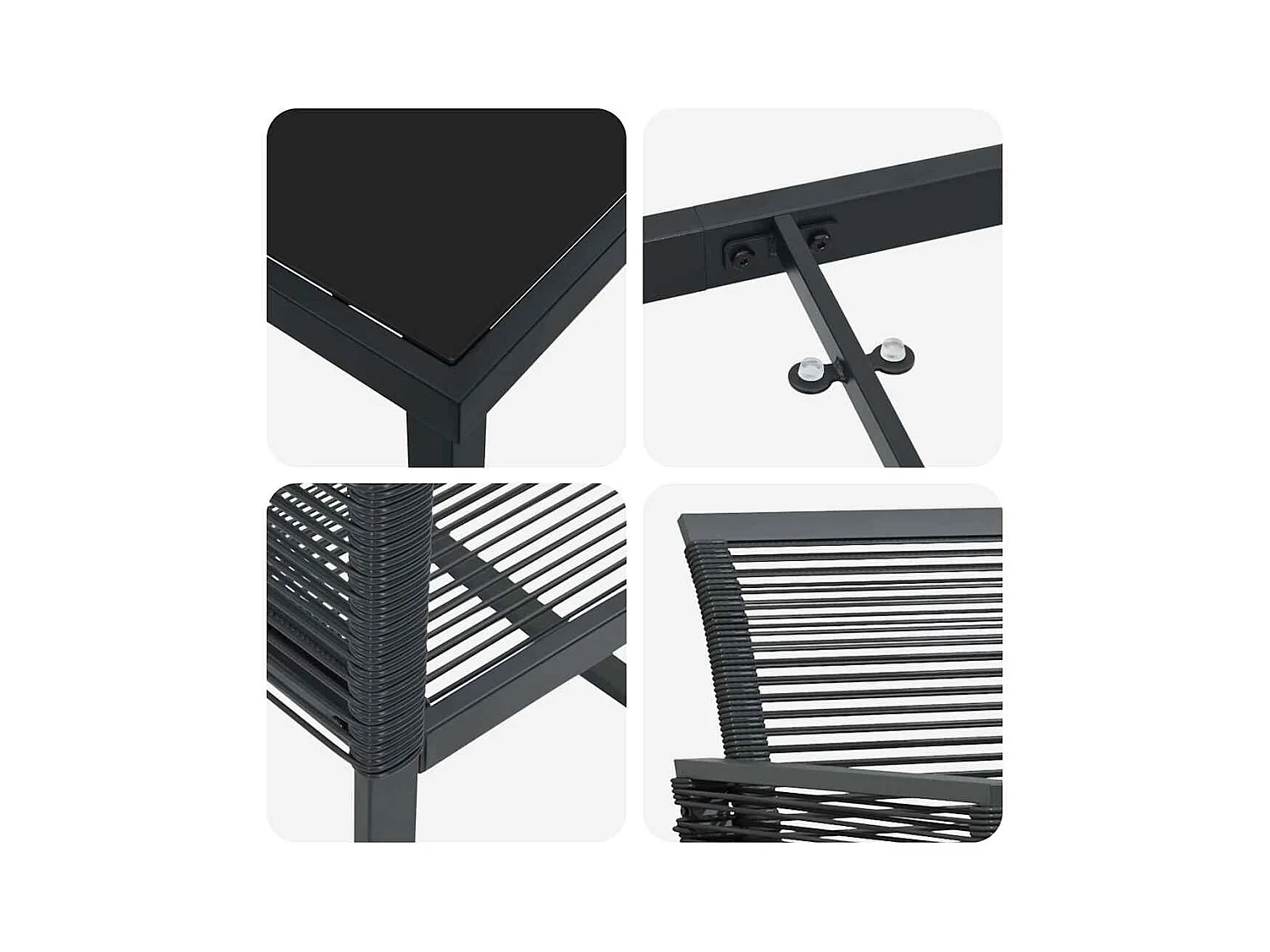 Set da pranzo da giardino in rattan nero da 5 pezzi