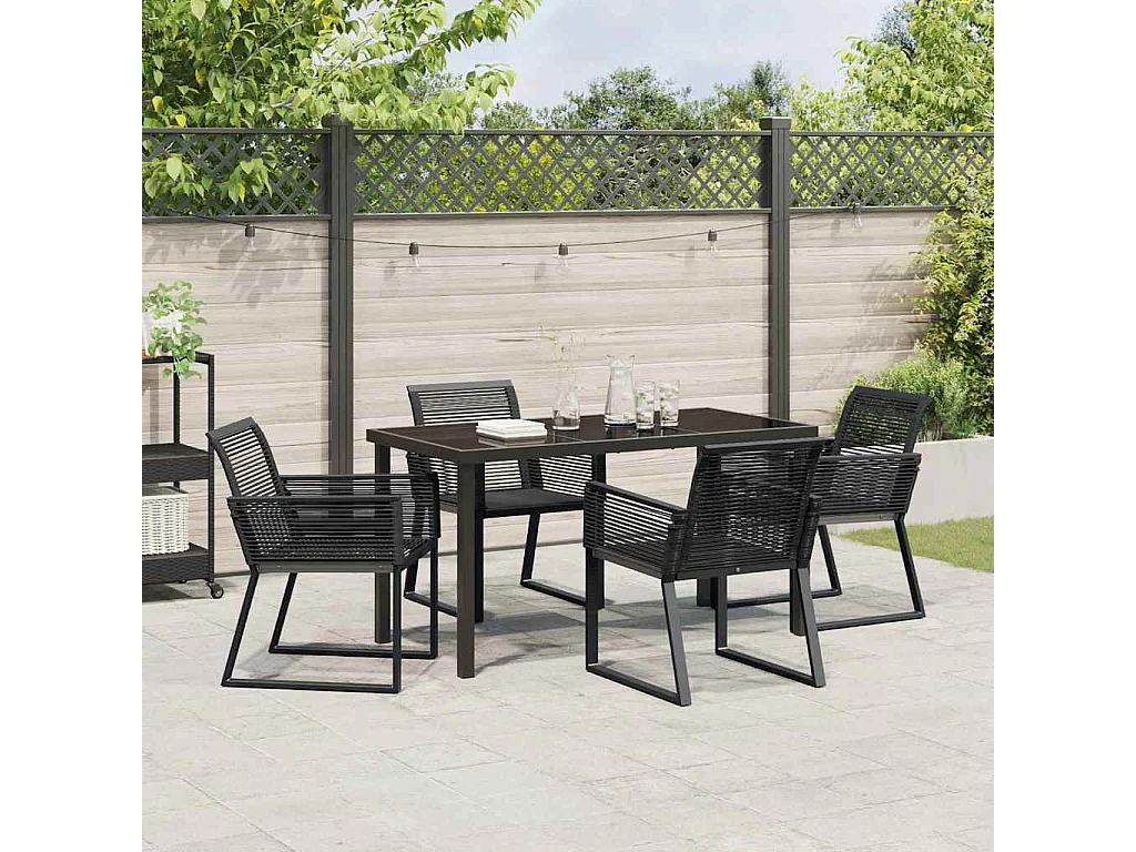 Ensemble de repas de jardin de 5 pièces Rattan Poly Noir