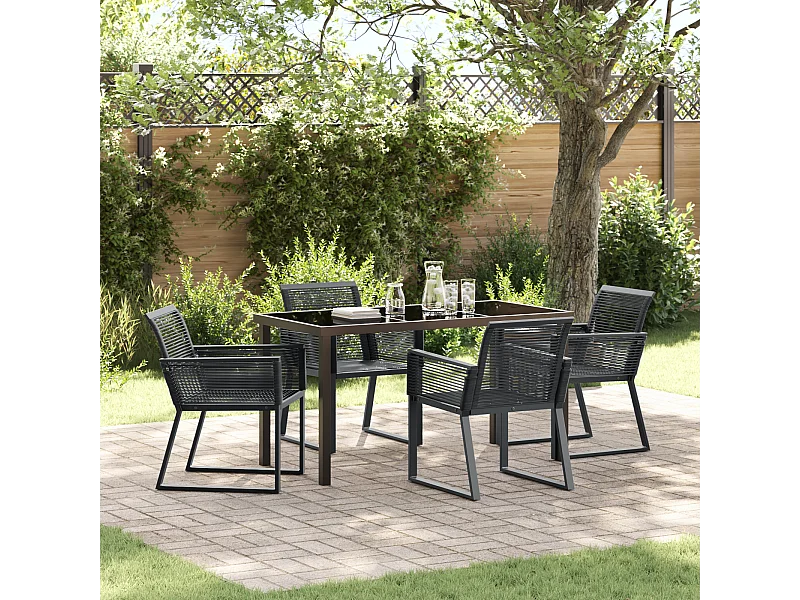 Ensemble de repas de jardin de 5 pièces Rattan Poly Noir