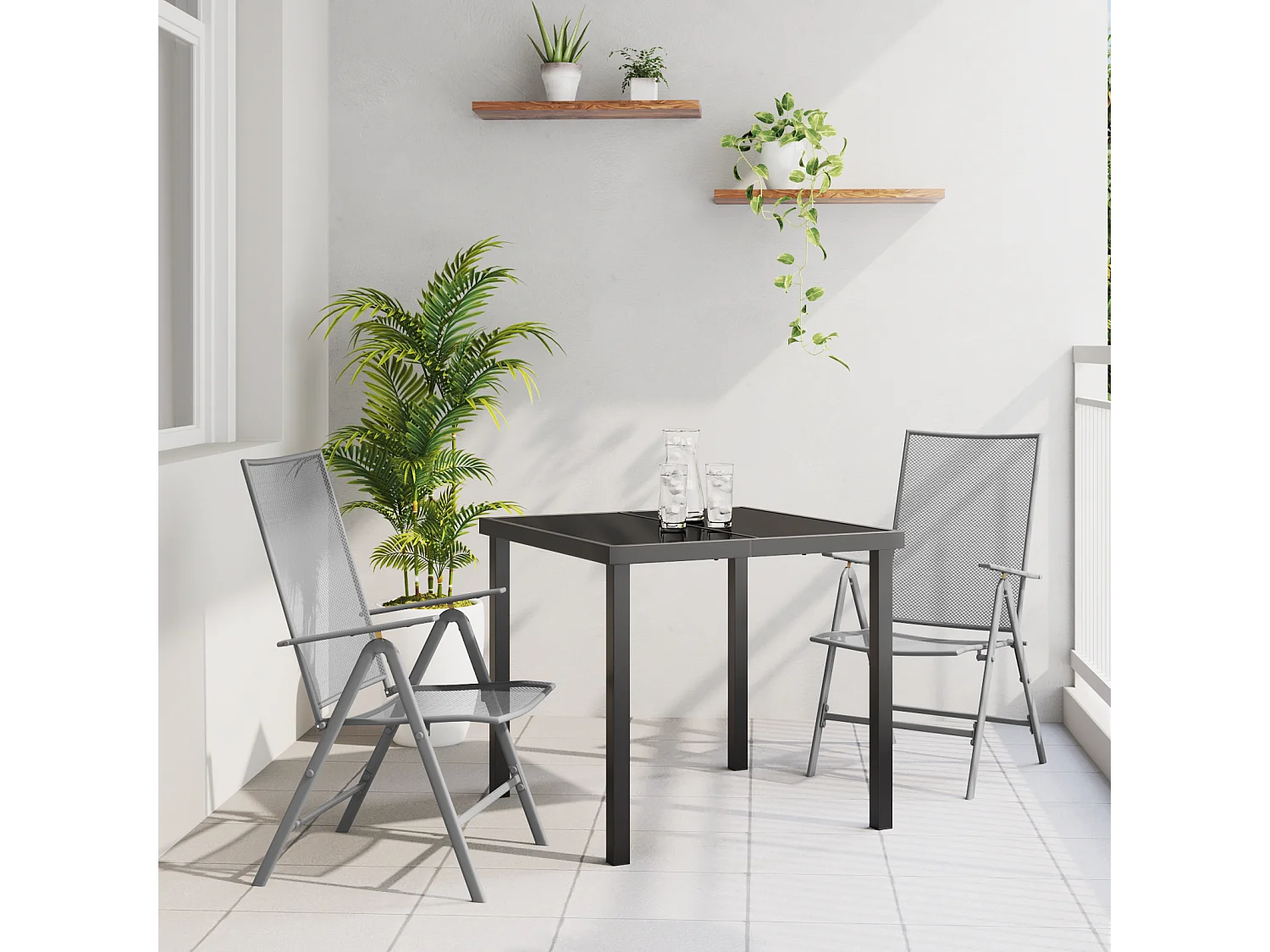 Ensemble de salle à manger de jardin 3 pièces acier anthracite