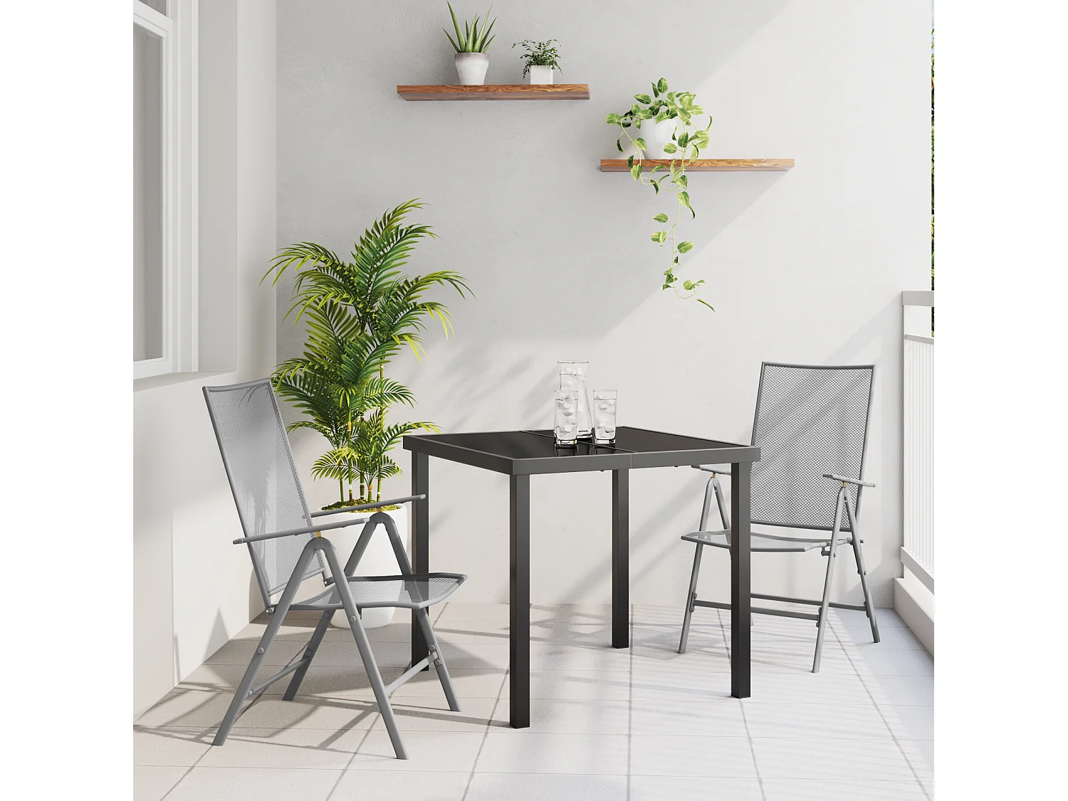 Ensemble de salle à manger de jardin 3 pièces acier anthracite